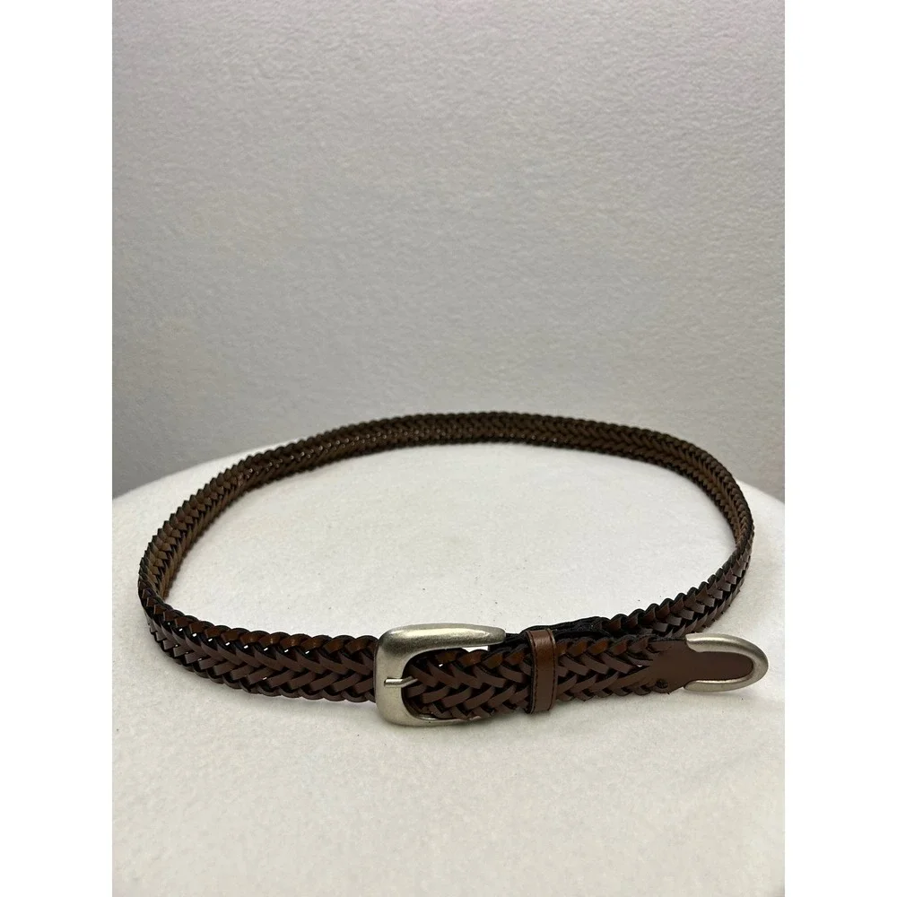 Brown Woven Leather Belt Silver Buckle Women's‎ Small
